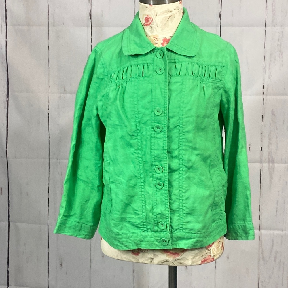 Monsoon green linen cropped jacket size L